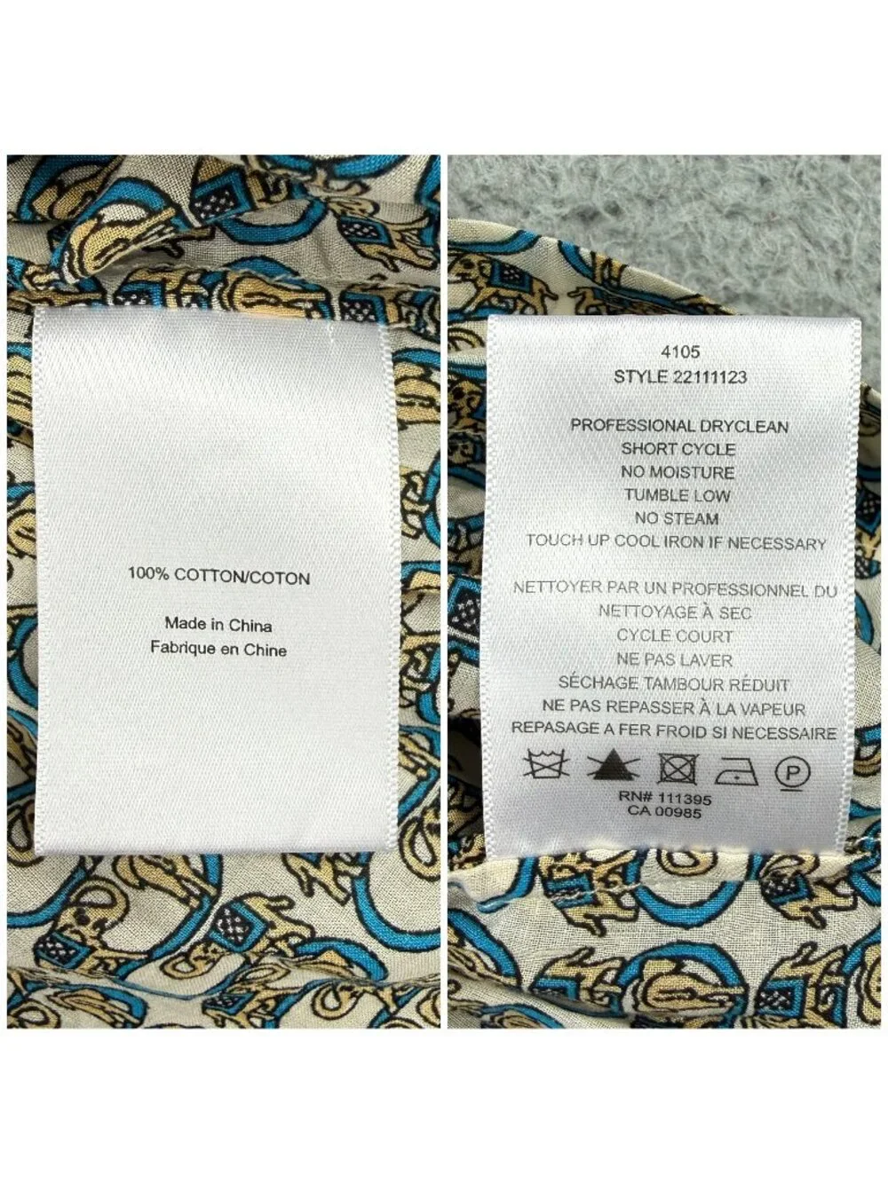 Tory Burch Top Womens 6 Beige Tunic Elephant Print Long Sleeve Blouse Shirt